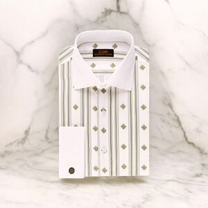 MEN'S STEVEN LAND ROMAN CHAINS WHITE/ NATURAL DRESS SHIRT. DS 2035.